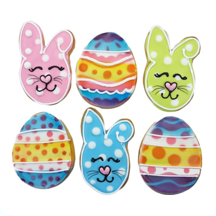 Easter Bunny and Egg Cookies- 6 Decorated Shortbread Bunnies and Eggs Individually Wrapped With Bow by BakersDozenToGo