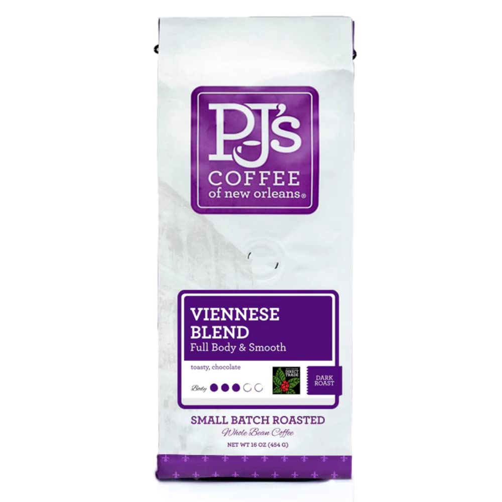 PJ's Viennese Blend - Whole Bean Flavored Coffee - Full Bodied Chocolate Flavor, Perfect Balance Between Medium and Dark Bodied, Buttery Pecan Notes