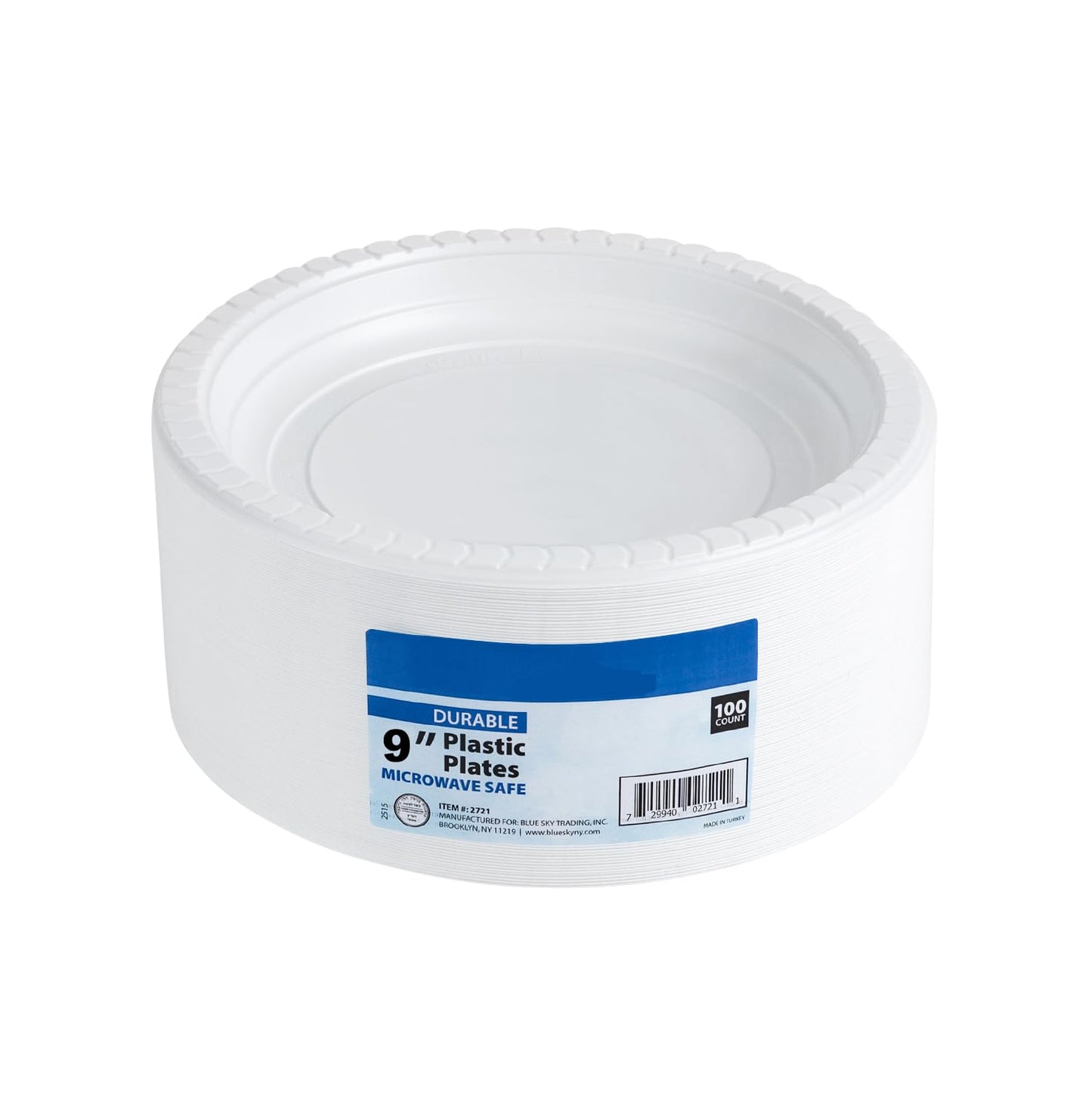Blue Sky 9 Inch White Plastic Plates - [100 Count] Disposable Plastic Plates, Microwave Safe, Perfect for Birthday Parties, Weddings, Banquets