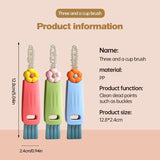 3 in 1 Cup Lid Gap Cleaning Brush, Multifunctional Bottle Brush, Cup Lid Gap Cleaner, Home Kitchen Crevice Cleaning Brush Tools (Green)