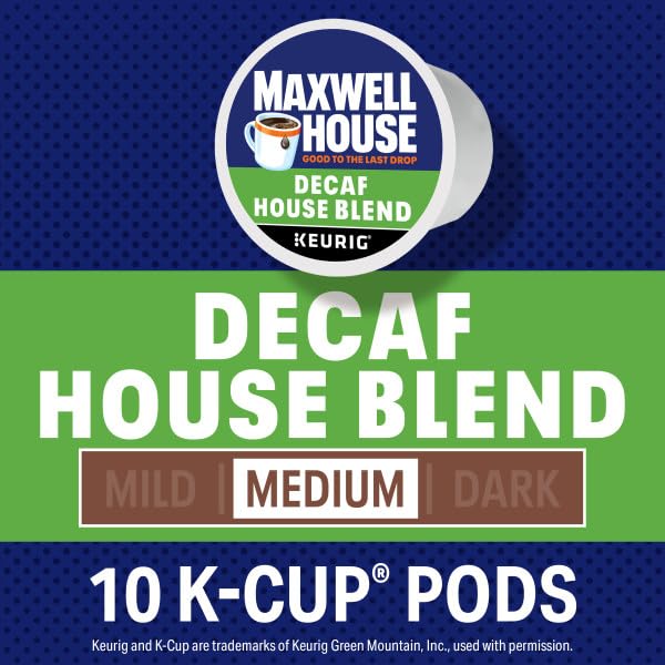 Maxwell House Decaf House Blend Medium Roast K-Cup Coffee Pods, 10 CT (Pack of 6)