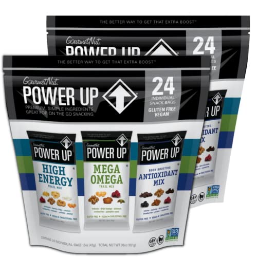 Gourmet Nut Power Up Trail Mix, 2 Pack of 36 Ounce Bags - 100% Natural, Mega Omega Blend, High Energy Snack Assorted - 48 Count Individually Wrapped