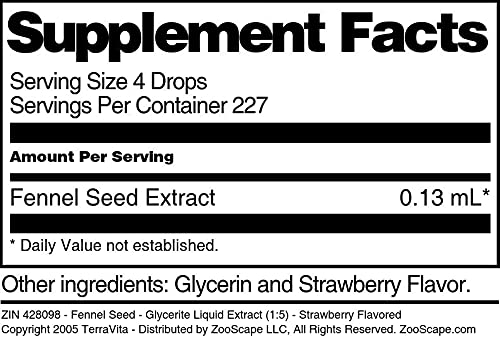 Fennel Seed - Glycerite Liquid Extract (1:5) - Strawberry Flavored (1 fl oz, ZIN: 428098) - 2 Pack