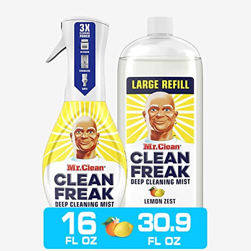 Mr. Clean All Purpose Cleaner, Clean Freak Mist Cleaning Kit for Bathroom & Kitchen Cleaner, Lemon Scent, Includes 1 Spray Bottle (16 oz) and 1 Large
