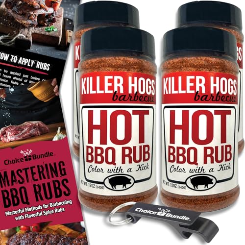Killer Hogs Hot BBQ Rub Premium Barbecue Rub & Seasoning 4 pk (48 oz) + Guide & Bottle Opener (6 Items)!