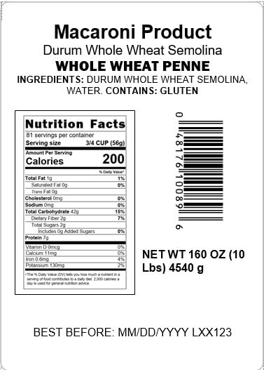 Mantova Whole Wheat Penne Bulk Pasta - Ideal for Restaurants, Catering, Meal Prep, Large Gatherings, and Pantry Stocking, Made with Premium Whole