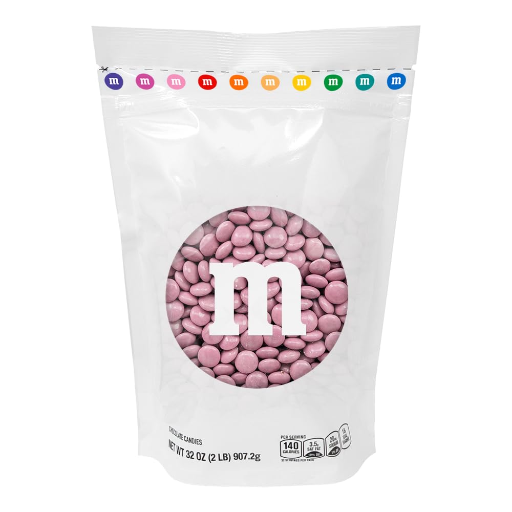 M&M’S WORLD Pink Milk Chocolate Candy 2lb Resealable Pack for Party Favors Decor Baby Shower Gender Reveal Valentines Day and Dessert Tables