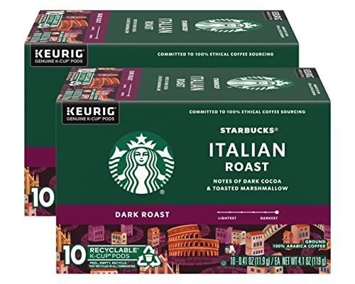 Starbucks Coffee K-Cup Pods, Italian Roast Coffee, Dark Roast, 100% Ground Arabica Coffee, Keurig Genuine K-Cup Pods, 10 CT K-Cups Per Box (Pack of 2