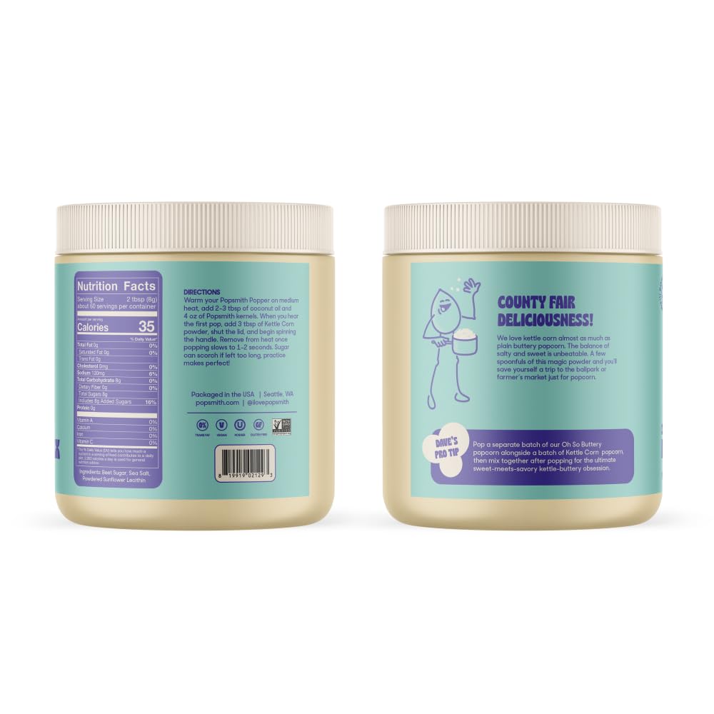 Popsmith Popcorn Kettle Corn Seasoning Mix - 17oz Jar - Sweet n Salty Popcorn Seasoning Powder - Vegan and Gluten-Free - Kettle Corn Popcorn Seasoning