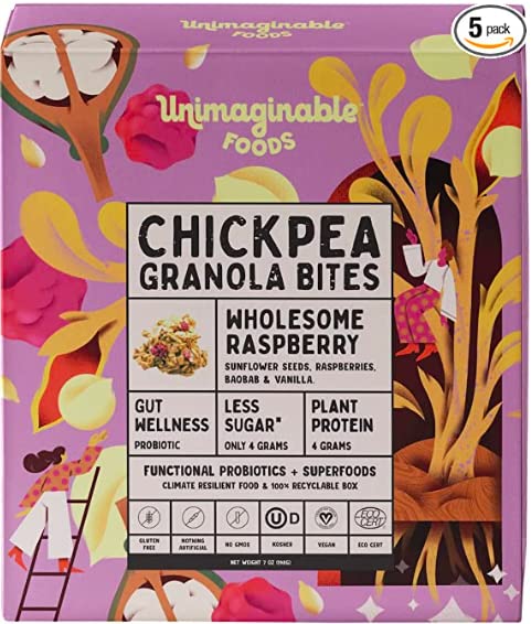 Chickpea Granola - Unimaginable Foods Wholesome Raspberry 5-Pack, Vegan, Non-GMO, Gluten Free, Dairy Free - 7 oz