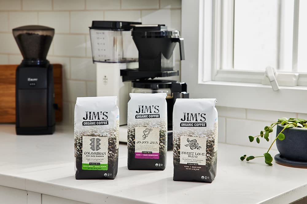 Jim’s Organic Coffee - Sweet Love Blend - Ground - Dark Roast, Bold 11 oz Bag - Certified Organic, Regeneratively Grown, Ethically Traded, Shade Grown