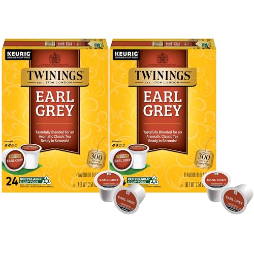 Twinings Earl Grey Black Tea K-Cup Pods for Keurig, 24 Count (Pack of 2), Flavoured with Citrus and Bergamot, Caffeinated, Enjoy Hot or Iced