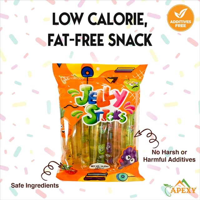 Apexy Jelly Straws, Fruit Jelly Filled Strips, Assorted Fruit Flavor, 15.23oz (15.23oz Pack of 2)