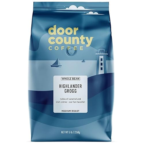 Door County Coffee Highlander Grogg Flavored Coffee Whole Bean - 5 lb Bag - Flavored Ground Medium Roast - 100% Specialty Arabica - Gourmet - Irish