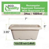 EcoQuality 34oz Disposable Bowls with Fiber Lids - Rectangular Compostable Sugarcane Fiber Biodegradable Paper Bowls Eco-Friendly Take Out Food