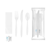 Restaurantware Utensil Kit 500 Pack of Plastic Cutlery Set Individually Wrapped Knife Fork Spoon Set with Napkin And Condiments For Take Out Catering