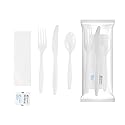 Restaurantware Utensil Kit 500 Pack of Plastic Cutlery Set Individually Wrapped Knife Fork Spoon Set with Napkin And Condiments For Take Out Catering