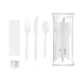 Restaurantware Utensil Kit 500 Pack of Plastic Cutlery Set Individually Wrapped Knife Fork Spoon Set with Napkin And Condiments For Take Out Catering