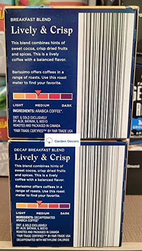 Barissimo Coffee Breakfast Blend & DECAF Breakfast Blend Medium Roast 12 Cups 3.81oz 108g (Two Boxes)