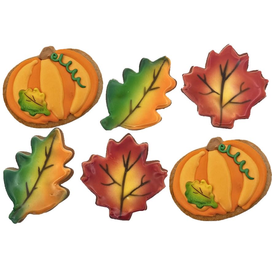 Thanksgiving Fall Leaf and Pumpkin Cookies- Set of 6 Crunchy Shortbread Cookies Individually Wrapped by BakersDozenToGo
