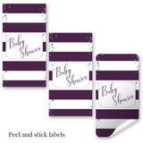 Amanda Creation Striped Purple & Silver Baby Sprinkle Baby Shower Mini Chocolate Candy Bar Sticker Wrappers, 45 1.4" x 2.6" Wrap Around Labels, Great