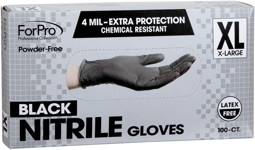 ForPro Disposable Nitrile Gloves, Chemical Resistant, Powder-Free, Latex-Free, Non-Sterile, Food Safe, 4 Mil, Black, X-Large, 1000-Count
