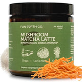 Fun Earth Matcha Mushroom Latte, Ceremonial Grade Matcha Blended with Lion’s Mane, Chaga and Cordyceps - Vanilla Strawberry Flavor for Smooth Energy