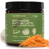 Fun Earth Matcha Mushroom Latte, Ceremonial Grade Matcha Blended with Lion’s Mane, Chaga and Cordyceps - Vanilla Strawberry Flavor for Smooth Energy