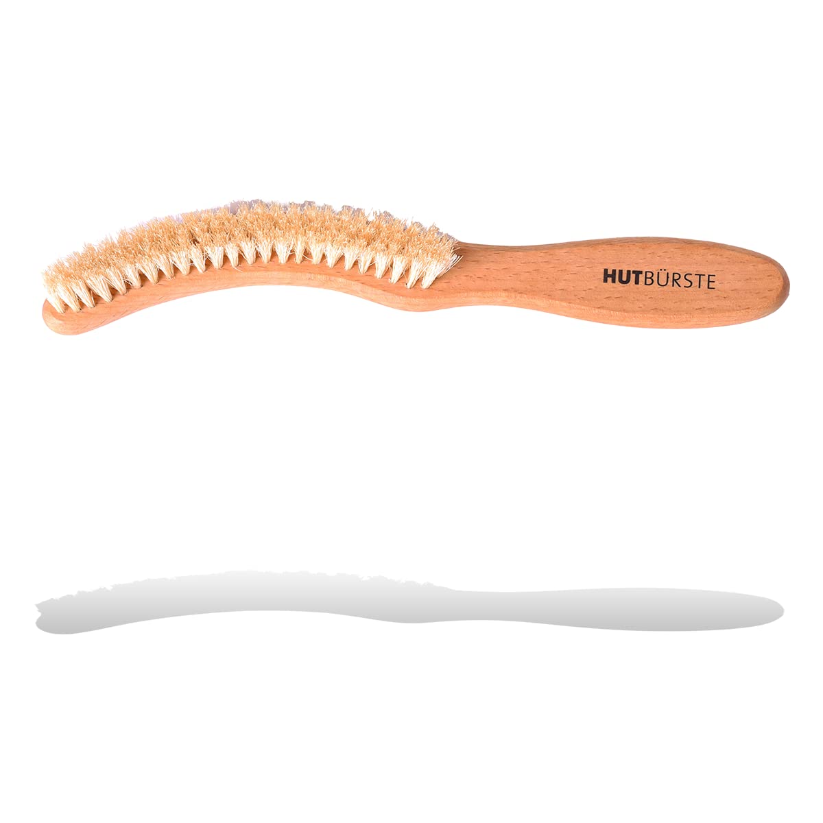 Valentino Garemi Hat Cleaning Brush - Genuine Boar Hair Bristles - Curved Wooden Handle - Removes Dust & Stains - Made in Germany (White Bristles)
