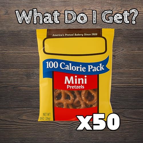 Bulk Mini Pretzels by Snyders, 100 Calorie Individual Packs, .9 oz. by Bussin Boxes (0.9 Ounce, Pack of 50)