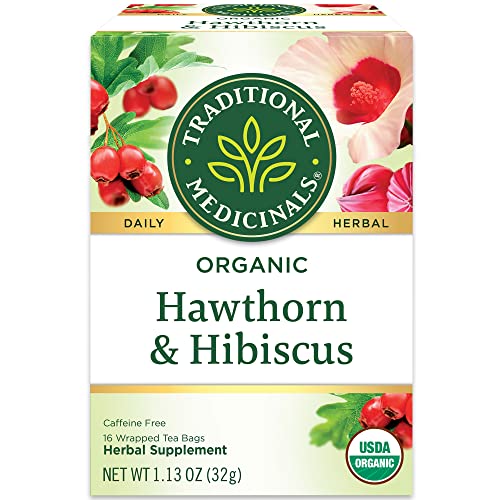 Traditional Medicinals Tea, Organic Hawthorn & Hibiscus, Promotes Heart Health, 16 Tea Bags (1 Pack)