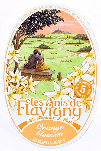 Les Anis de Flavigny French Mints Candy - Orange Blossom Flavor Hard Candy, Natural Gourmet Sweets in Classic Tin, 50g (1.75 oz) Each (Pack of 2)