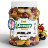 Jersey Pickles - Mediterranean Olives (Half Gallon) - Olives Stuffed - Hand-Stuffed Gourmet Olives with Premium Fillings for Snacks, Charcuterie