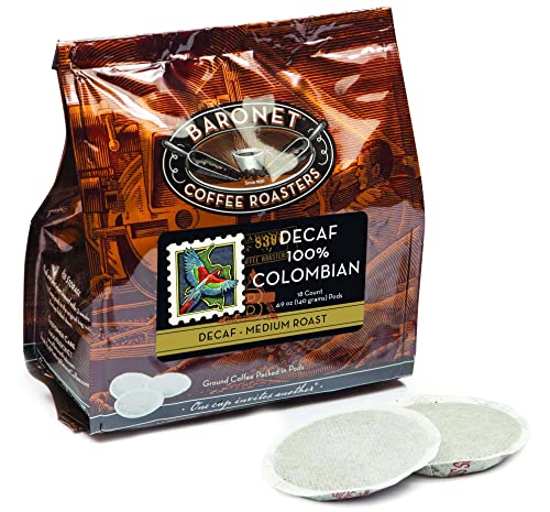 Baronet Coffee Pods [DECAF Colombian -54 Pods] Single Cup Use Like Senseo - 3 Bags of 18 Single Serve 8 Gram, Regular Strength, Medium Roast [DECAF
