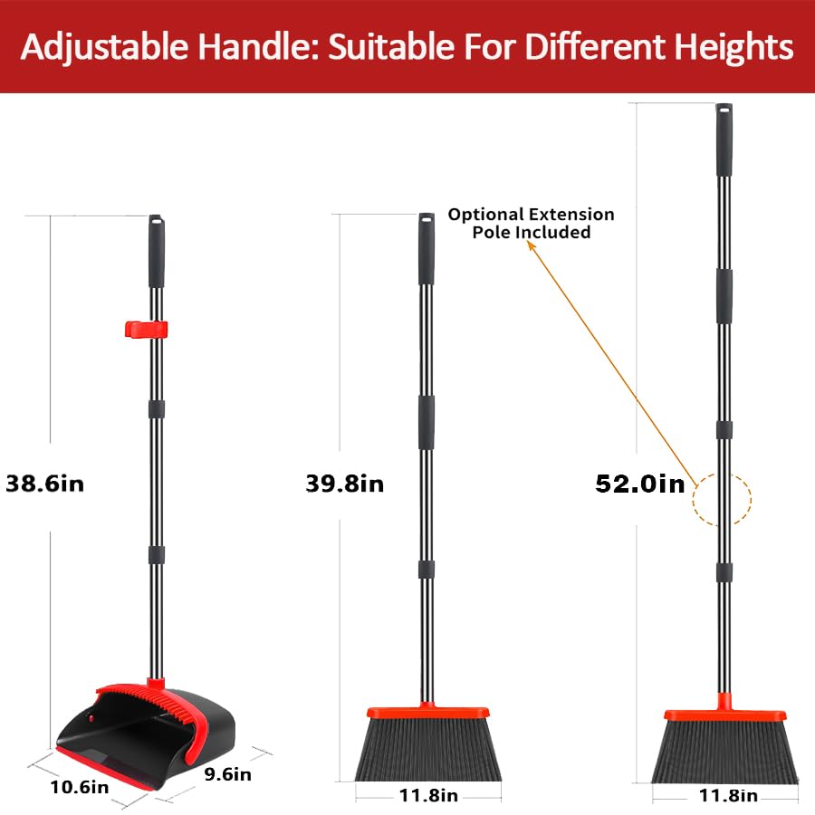 2-Pack is More economical,Brooms with Dustpan Combo Set? with 52" Long Handle, Dustpan Teeth with self-Cleaning Function, Indoor and Outdoor Sweeping
