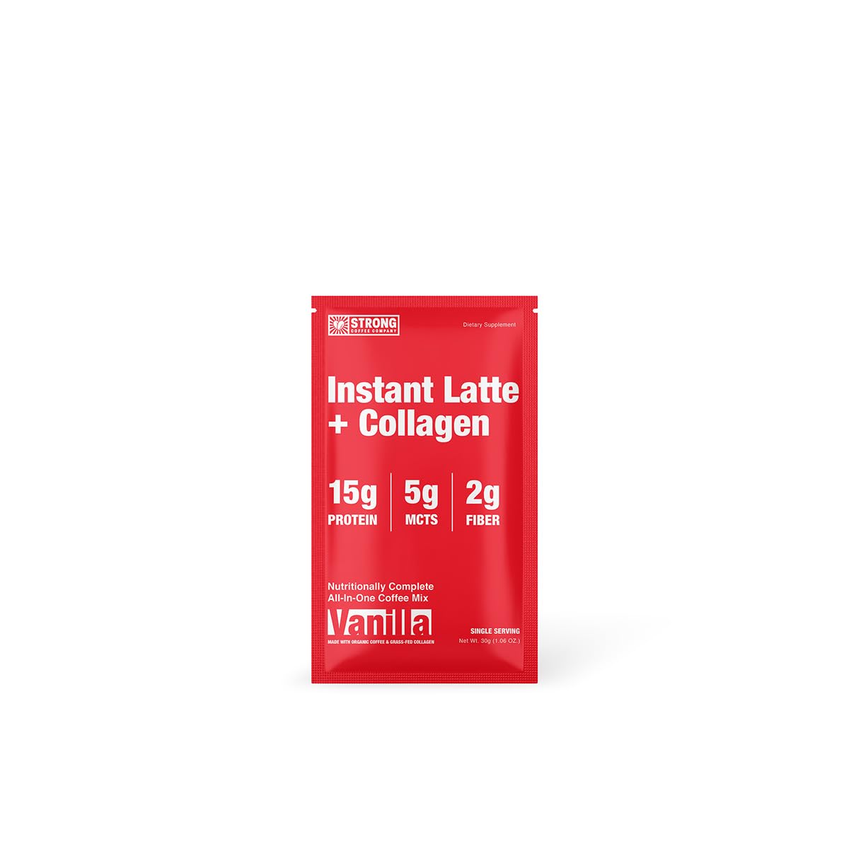 Strong Coffee Co. Vanilla Instant Latte Travel Pack | Organic Coffee with 15g Collagen Protein | Lion’s Mane & L-Theanine | Nootropic Instant Coffee |