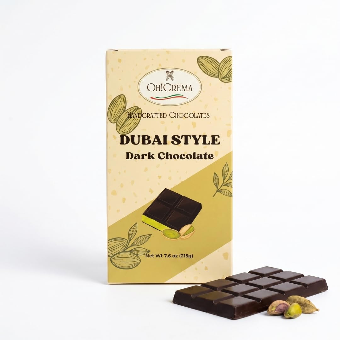 Oh! Crema Dubai Chocolate Bar, Premium Milk Chocolate with Pistachio Knafeh, 7.6 oz, Crunchy Kadayif x Italian Pistachio Cream
