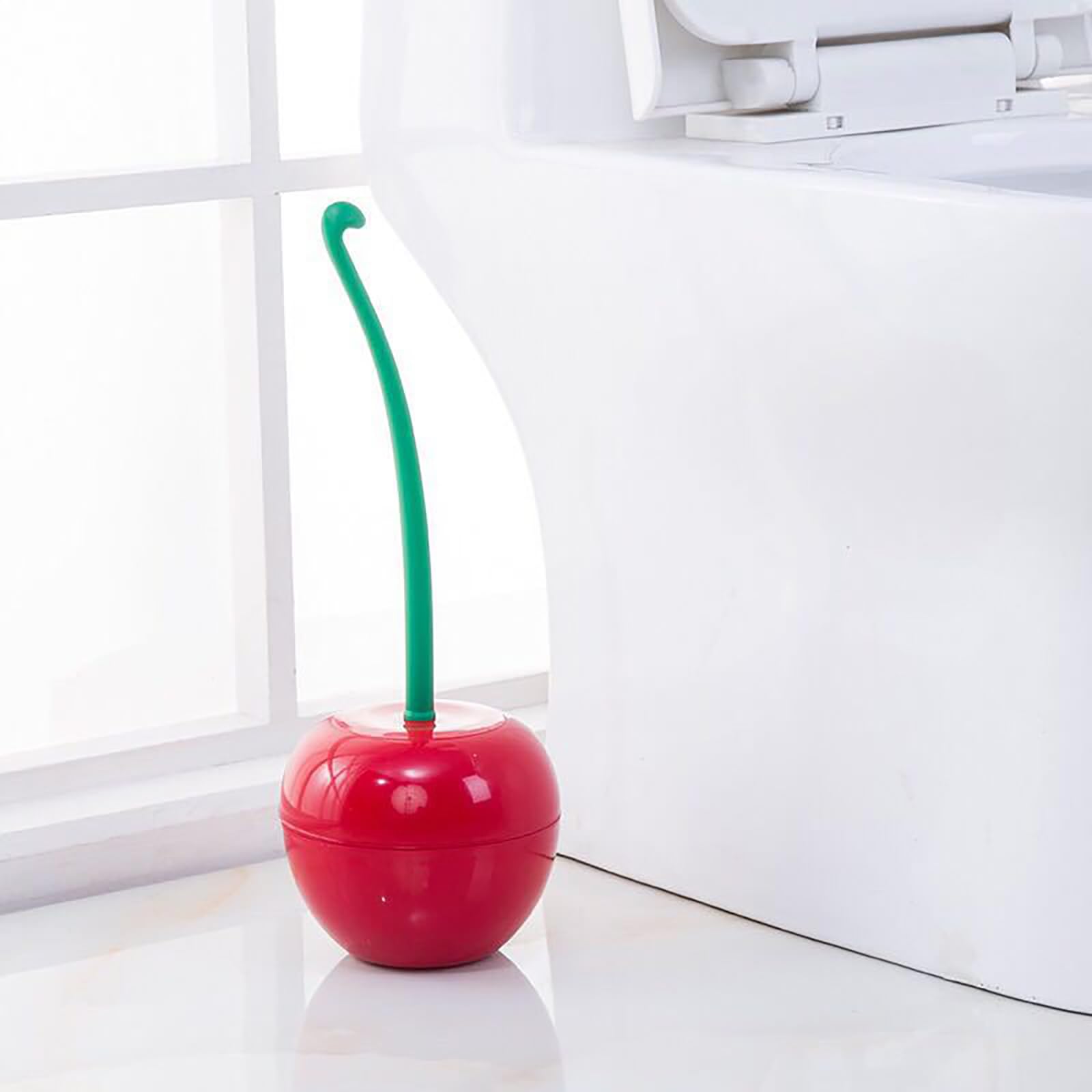 DRAMLOR Cherry Toilet Brush and Holder, Funky Cherry Bathroom Brush with Solid Handle & Sturdy Durable Bristles, Creative Cute Toilet Brush