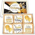 Happy Birthday Cookies 6 PACK Gift Basket Gold for Men Women Kids | Gourmet Decorated Sugar Cookie Gift Box | Individually Wrapped Nut-Free