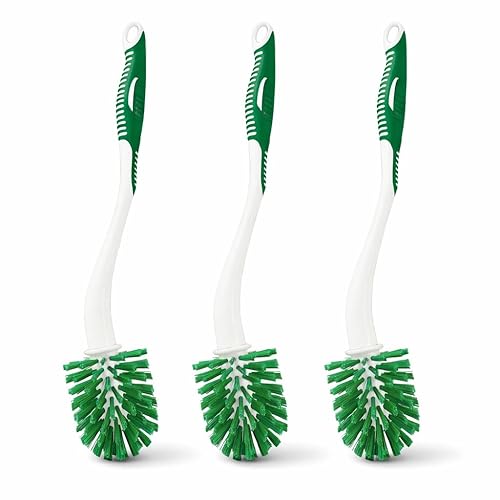 LIBMAN Curved Toilet Brush - 3 Pk Angled Toilet Bowl Brush with Long Handle - Bathroom Bowl Cleaning