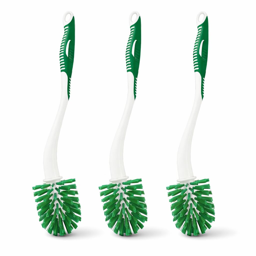 LIBMAN Curved Toilet Brush - 3 Pk Angled Toilet Bowl Brush with Long Handle - Bathroom Bowl Cleaning