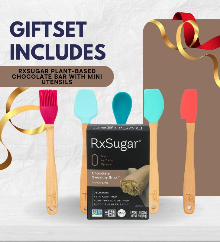 Plant-Based Keto Chocolate Bar, 8 OZ. Bundle with Silicone/Wood Mini Utensils - Sugar Chocolate Smooth, Low-Carb, Sugar Conscious Snack for Baking