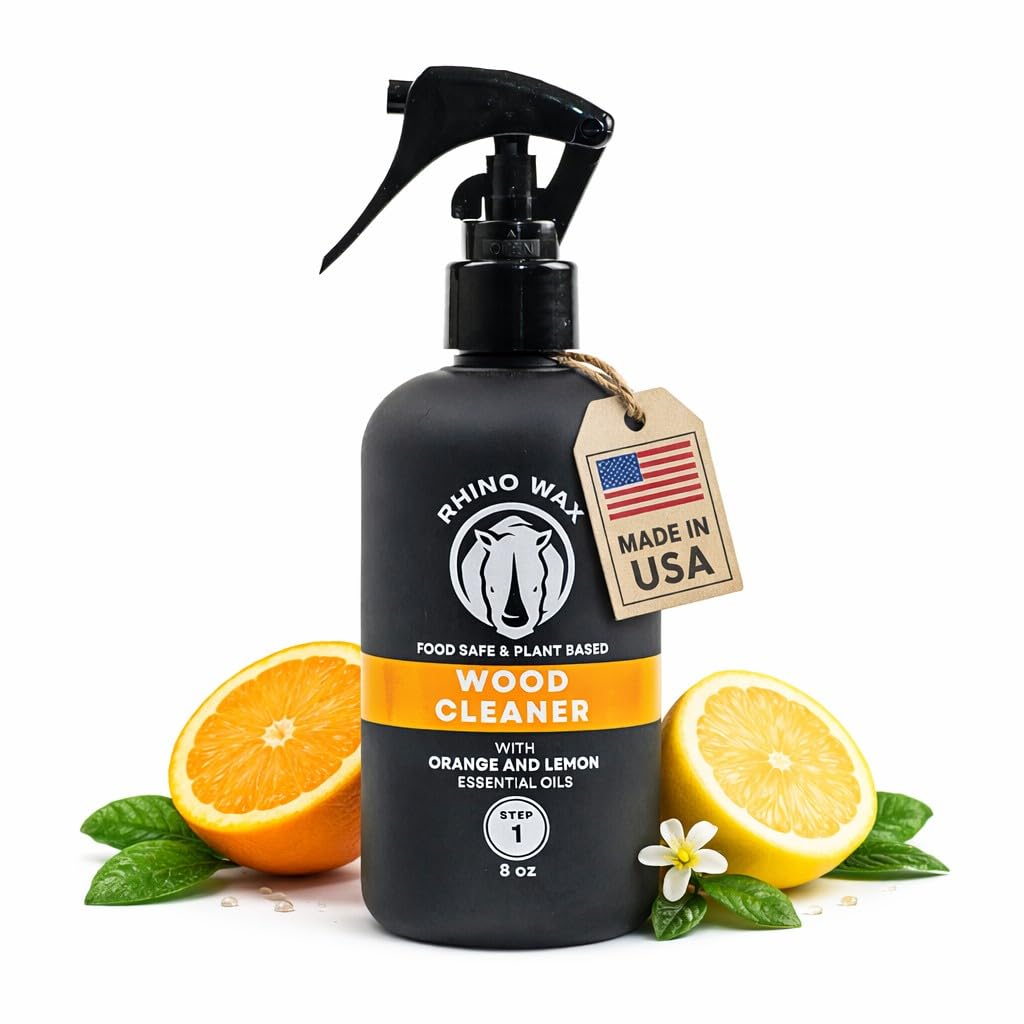Rhino Wax Wood Cleaner Spray - Cutting Board & Butcher Block Cleaner - Natural Vinegar Citrus Wood Surface Cleaner for Kitchen Wood Countertops