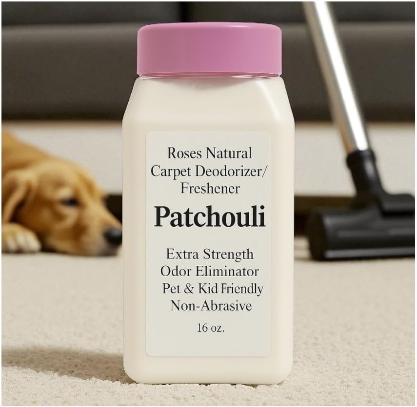 Roses Natural Patchouli Carpet Deodorizer Powder - Natural Baking Soda Carpet Freshener, Pet Odor Eliminator for Carpets, Rugs & Upholstery, Kid & Pet