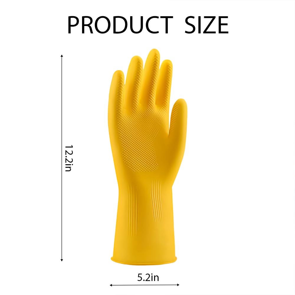 PAYWROK Rubber Kitchen Dishwashing Gloves - 4 Pairs Yellow Reusable Household Cleaning Gloves for Washing Dishes and Cleaning Tasks, Flexible