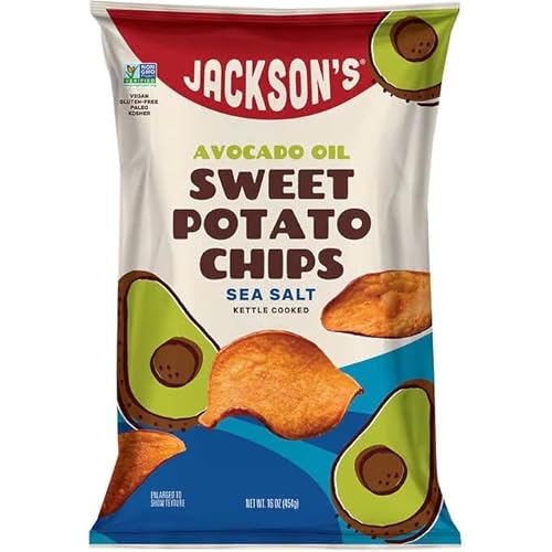 Jackson's Sweet Potato Chips, Avocado Oil, Sea Salt, Kettle Cooked CLEAN SNACK KETO SNACK NON GMO VEGAN GLUTEN FREE KOSHER PALEO SNACK 16 OZ 1 BAG
