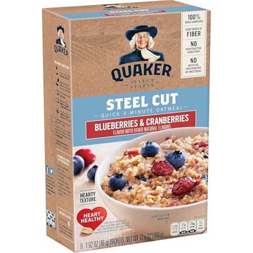 Quaker, Instant Steel Cut Oatmeal, Cranberries And Blueberries, 8 Ct