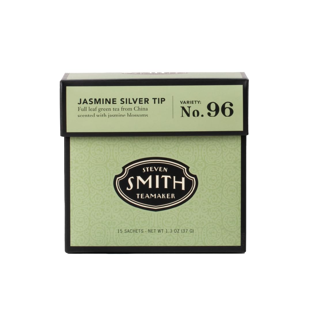 Smith Teamaker | Jasmine Silver Tip No. 96 | Caffeinated Green Tea with Jasmine Blossoms | Scented Full Leaf Green Tea (15 Sachets, 1.3oz each)