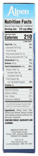 Alpen Muesli Cereal No Sugar Added, 3 Pack of 14 Ounce Boxes