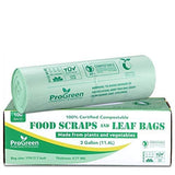 ProGreen Compostable Trash Bags 3 Gallon, Extra Thick 0.71 Mil, 100 Count, Small Kitchen Compost Bin Bags, Food Scraps Yard Waste Bags, Compost ASTM